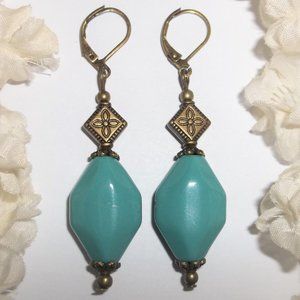 Boho Earrings Statement Turquoise Blue Bronze 6391